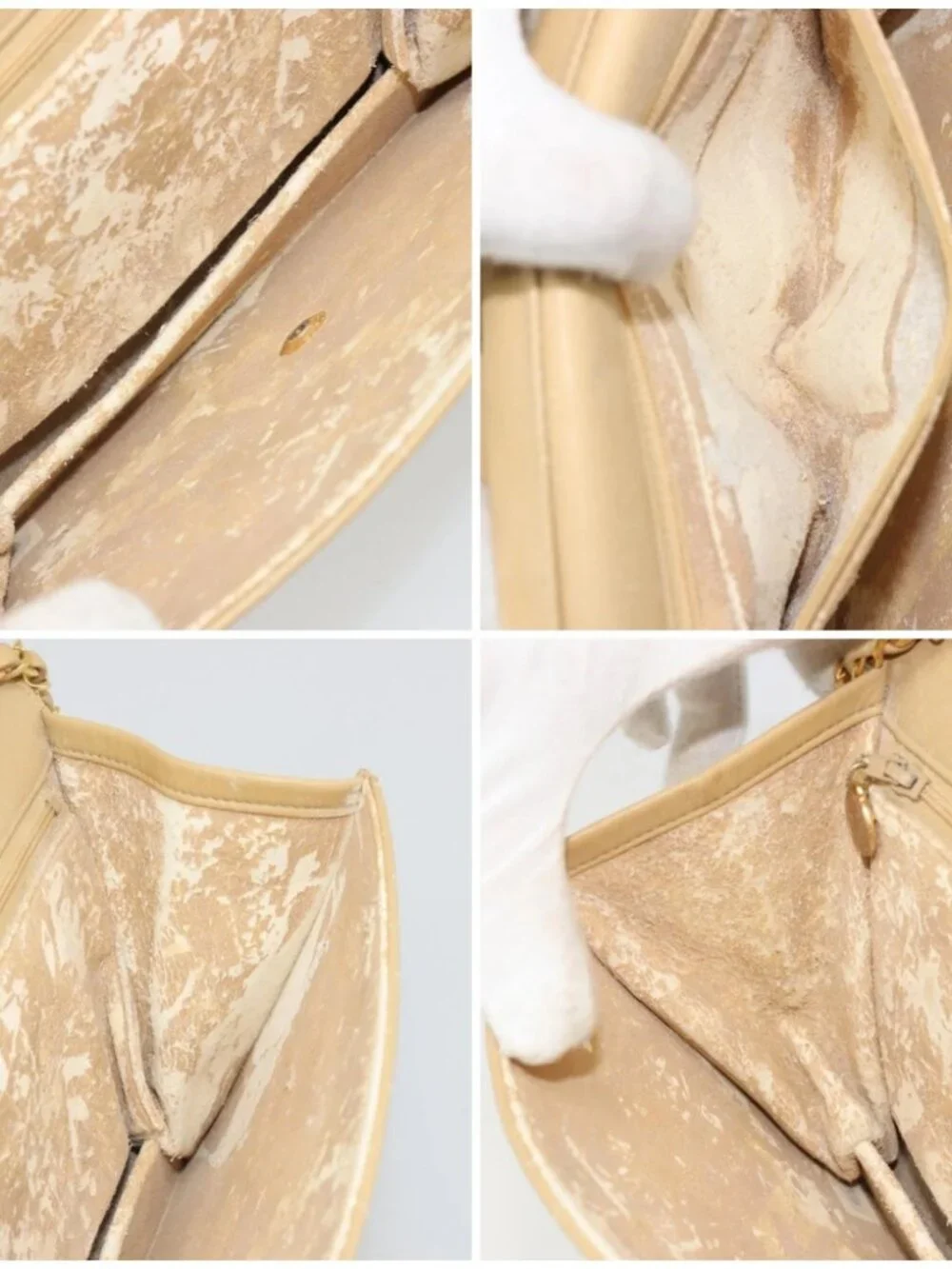 CHANEL Matelasse Chain Shoulder Bag Lamb Skin Beige Gold CC Auth 188721